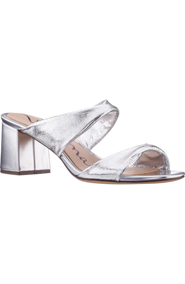 Nina Bassie Block Heel Slide Sandal, Main, color, Silver Soft