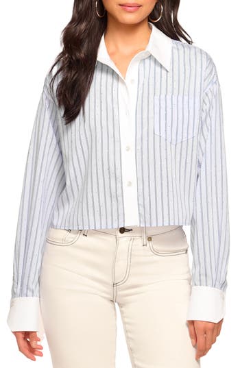 Ramy Brook Lennox Rhinestone-embellished Stripe Button-up Shirt In Blue