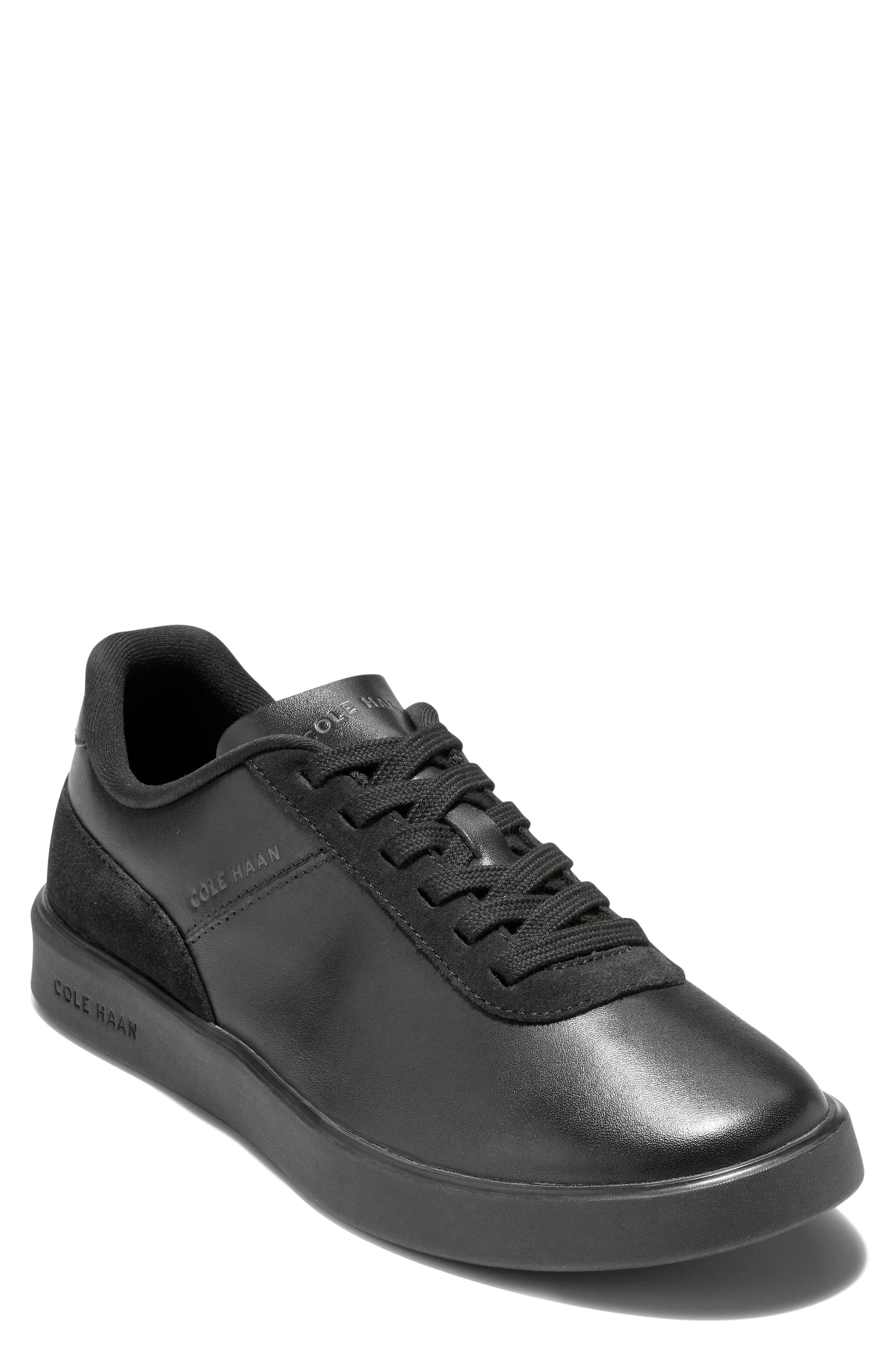 Grand Crosscourt Packaway Leather Sneaker, Main, color, BLACK / BLACK