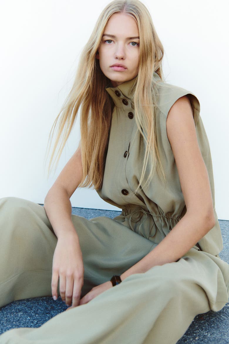Drawstring-Detail Trench-Look Blouse, Main, color, Khaki green