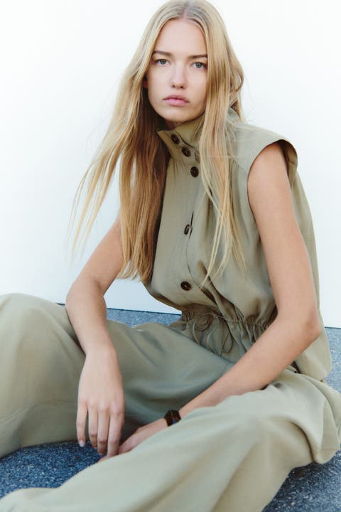 Drawstring-Detail Trench-Look Blouse