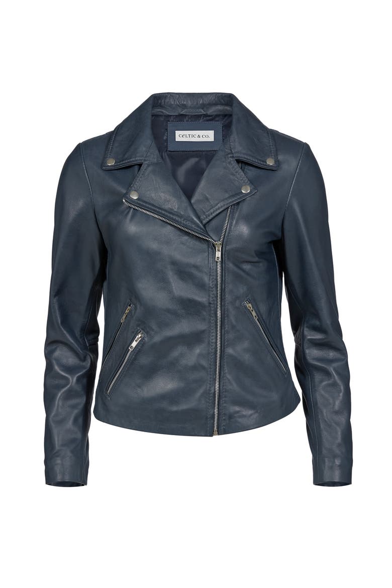 Leather Biker Jacket, Alternate, color, Indigo