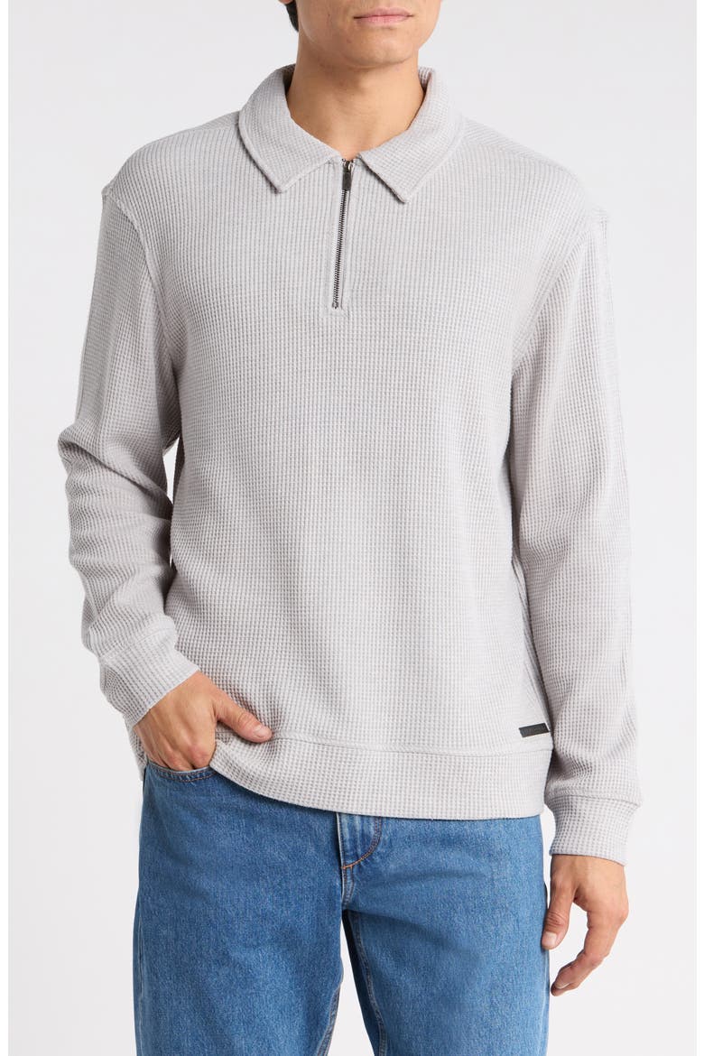 Waffle Stitch Quarter Zip Pullover, Main, color, HTR GREY