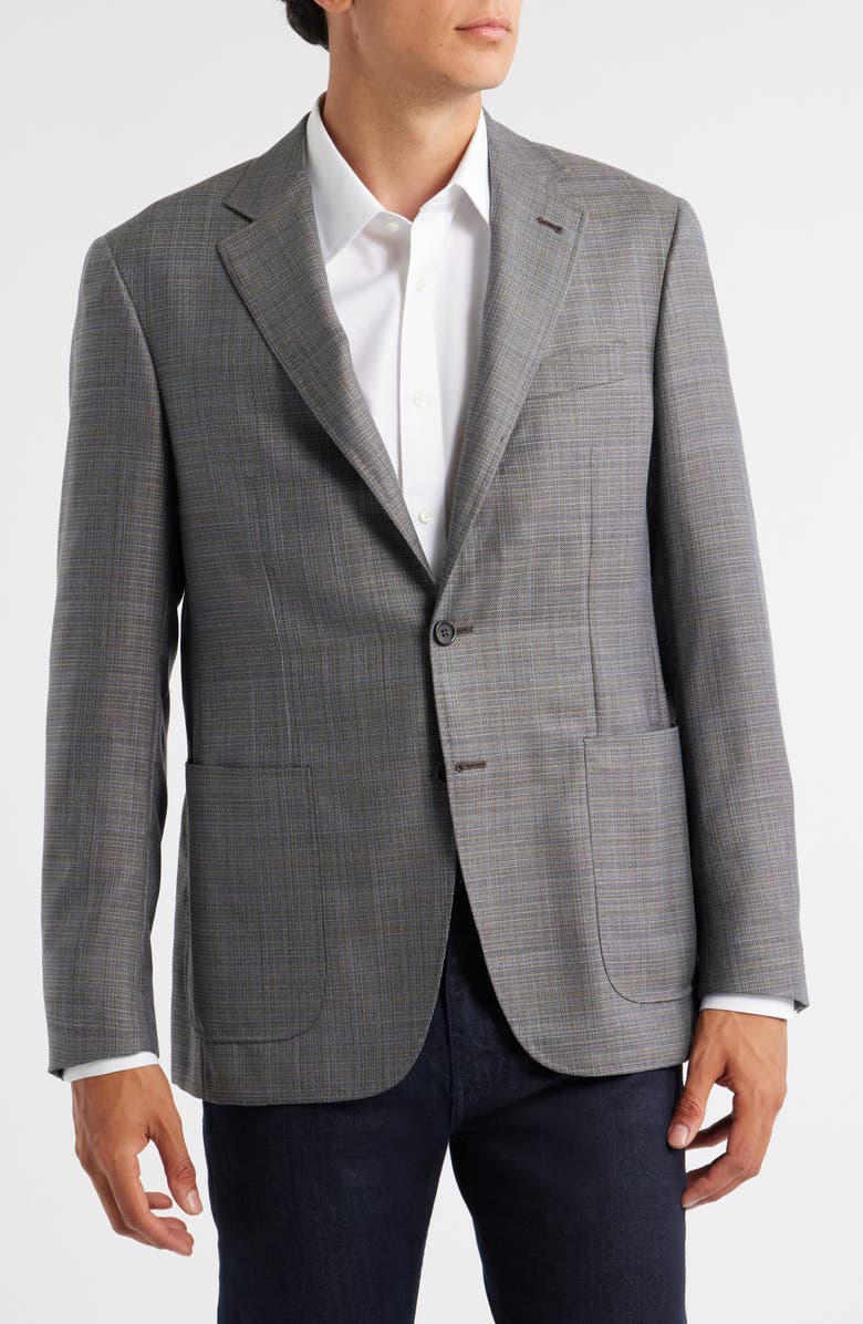 Canali Kei Trim Fit Shadow Plaid Super 130s Wool Sport Coat, Alternate, color, Med Beige