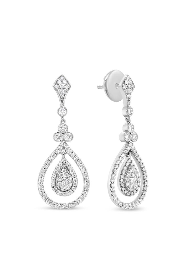 18K White Gold 1 1/4 Ctw Round Diamond Openwork Teardrop-Shaped Dangle Earrings, Alternate, color, White