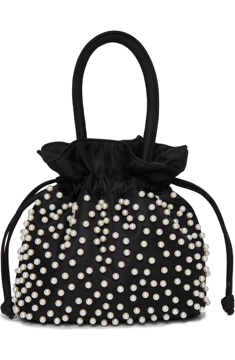 Lele Sadoughi Pearl Sia Drawstring Bag, Main, color, Jet 001