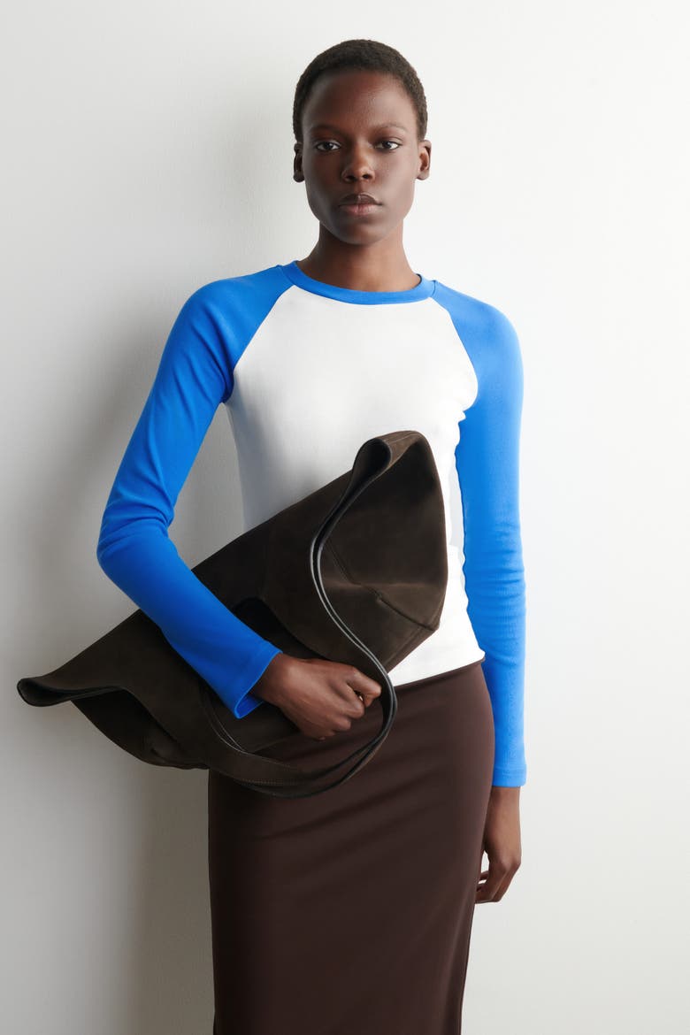 Contrast-Sleeve T-Shirt, Main, color, WHITE / BLUE