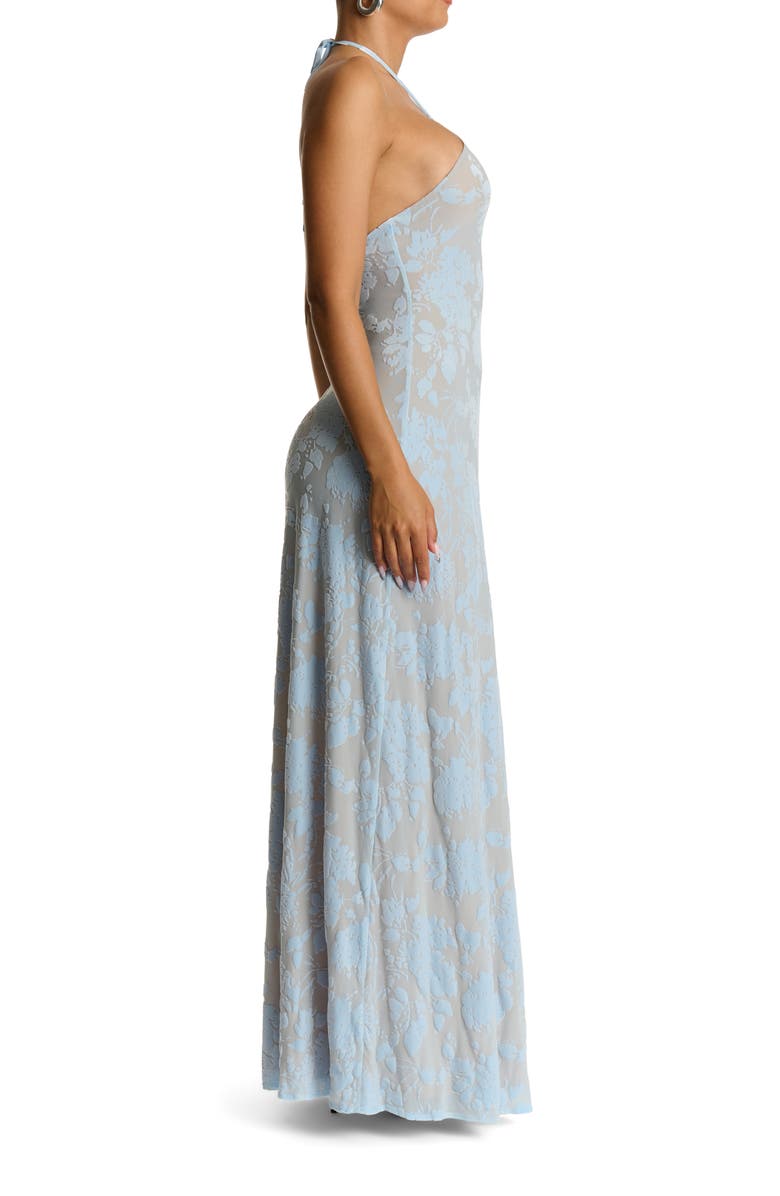 Naked Wardrobe Burnout Halter Maxi Cocktail Dress, Alternate, color, Floral Soft Blue