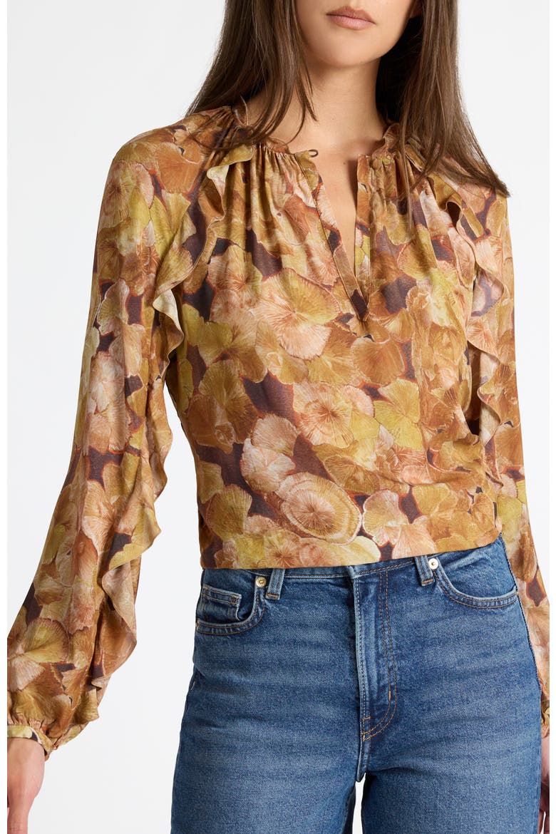 Skyla Long Sleeve Ruffle Blouse in Floral Crepe, Alternate, color, HAZELWOOD MULTI