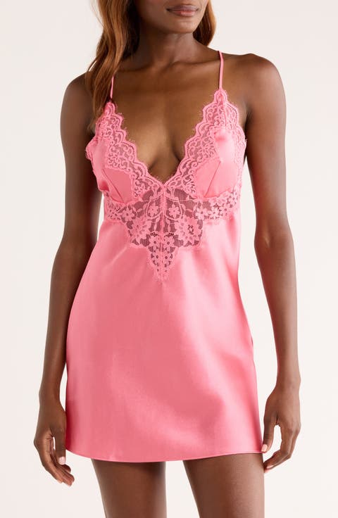 Mya Lace Trim Satin Chemise