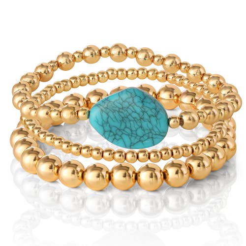 Jessica Simpson 3-piece Beaded Stretch Bracelet Set In Gold
