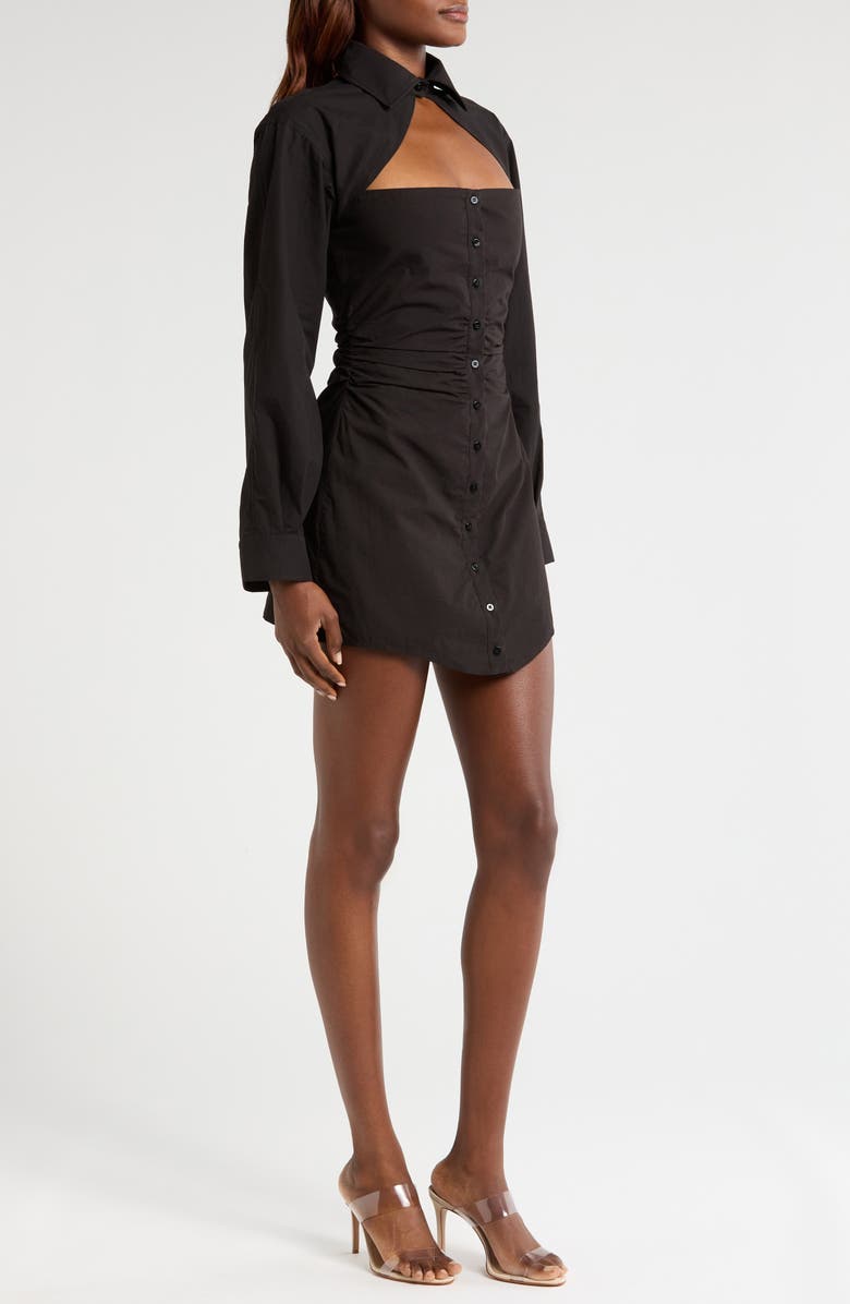 Mistress Rocks Cutout Ruched Long Sleeve Cotton Shirtdress, Alternate, color, 