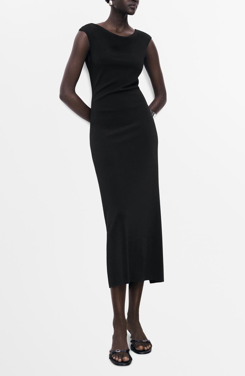 MANGO Scoop Back Midi Dress, Main, color, Black