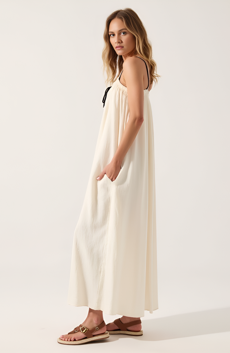 Modenaire Strapless Tie-Front Maxi Dress with Gathered Bodice, Alternate, color, Ivory / Black