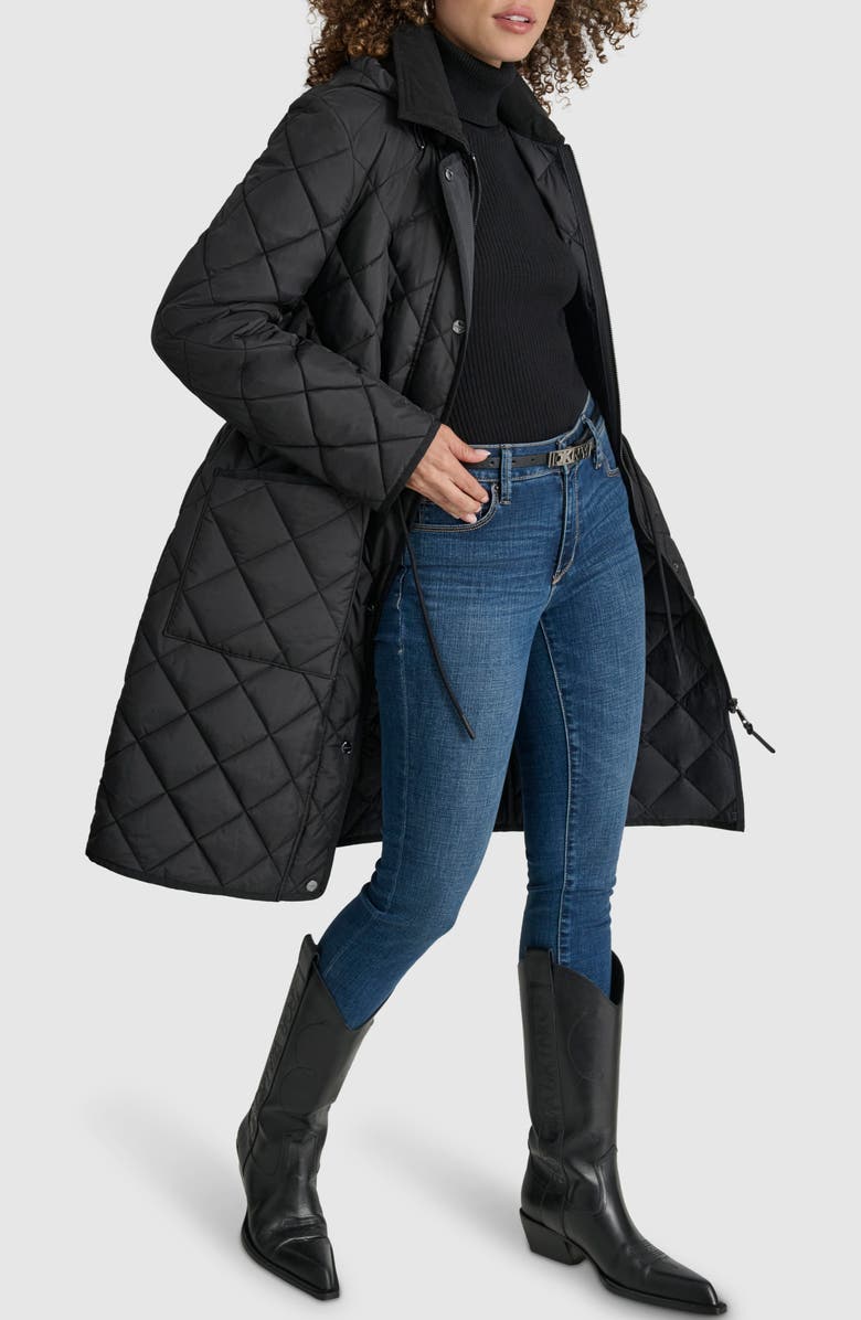 DKNY Diamond Quilted Coat, Alternate, color, Black