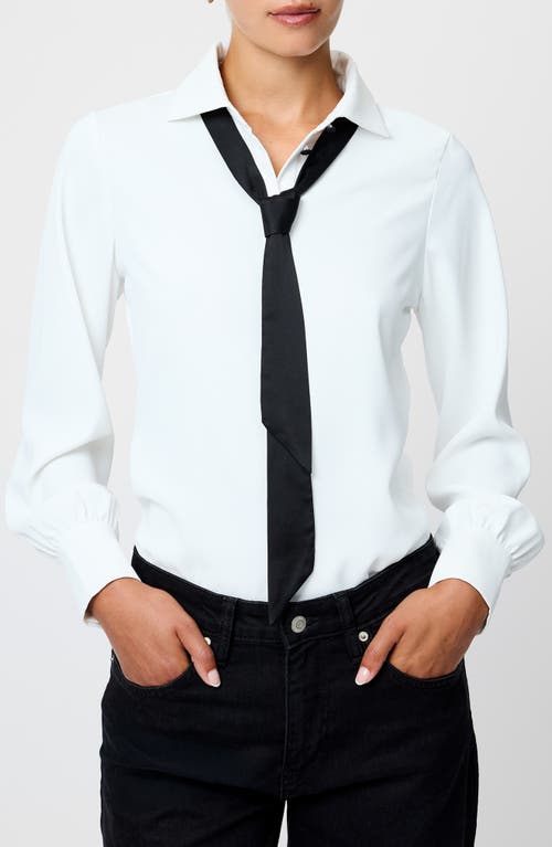 French Connection Quinn Satin Bow Crepe Shirt In Gray