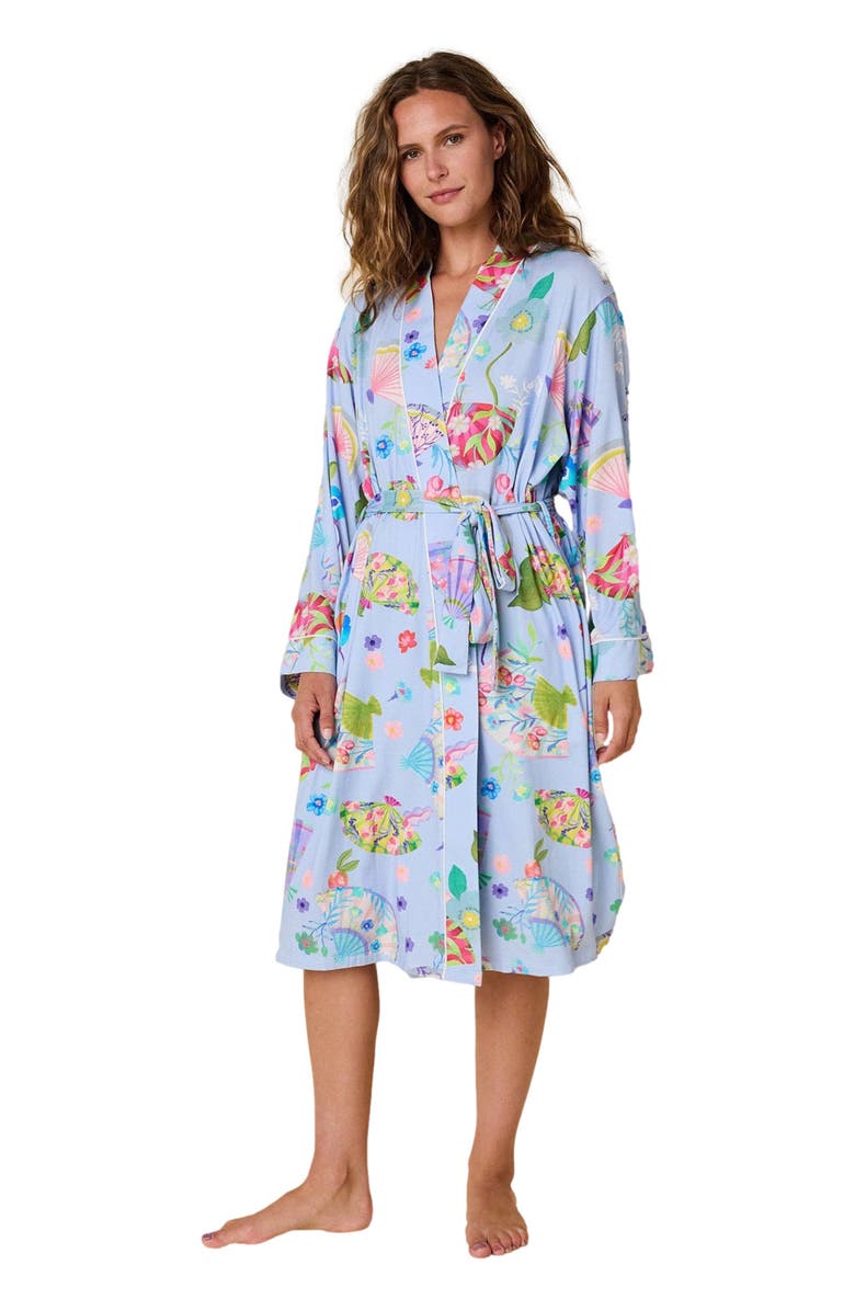 The Cat's Pajamas Pima Knit Kimono Robe Floral, Alternate, color, Shanghai Fans