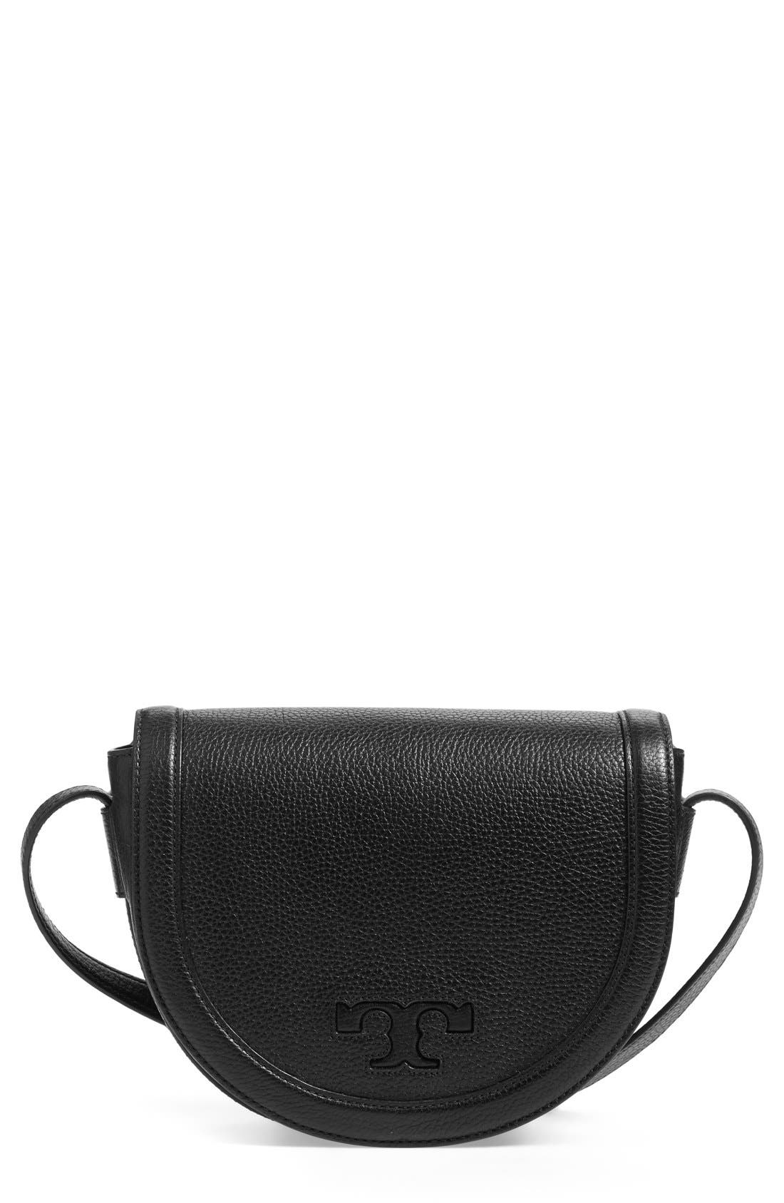 Tory Burch 'Serif T' Leather Saddle Bag, Main, color, 