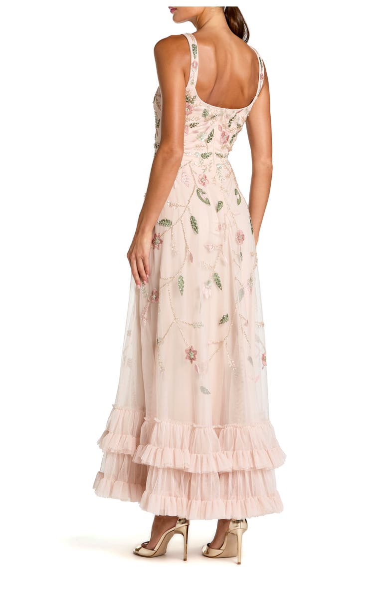 Mac Duggal Ruffle Midi Dress with Floral Embroidery, Alternate, color, Porcelain