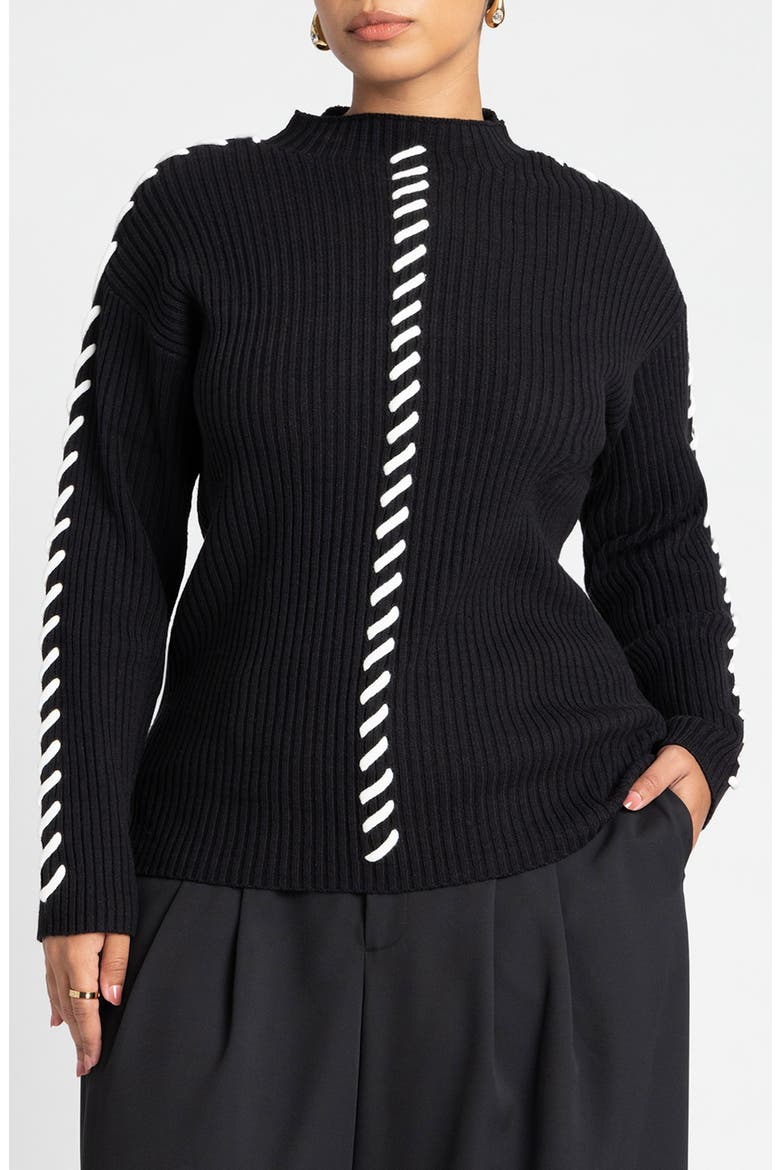 Stitch Detail Sweater, Main, color, BLACK ONYX