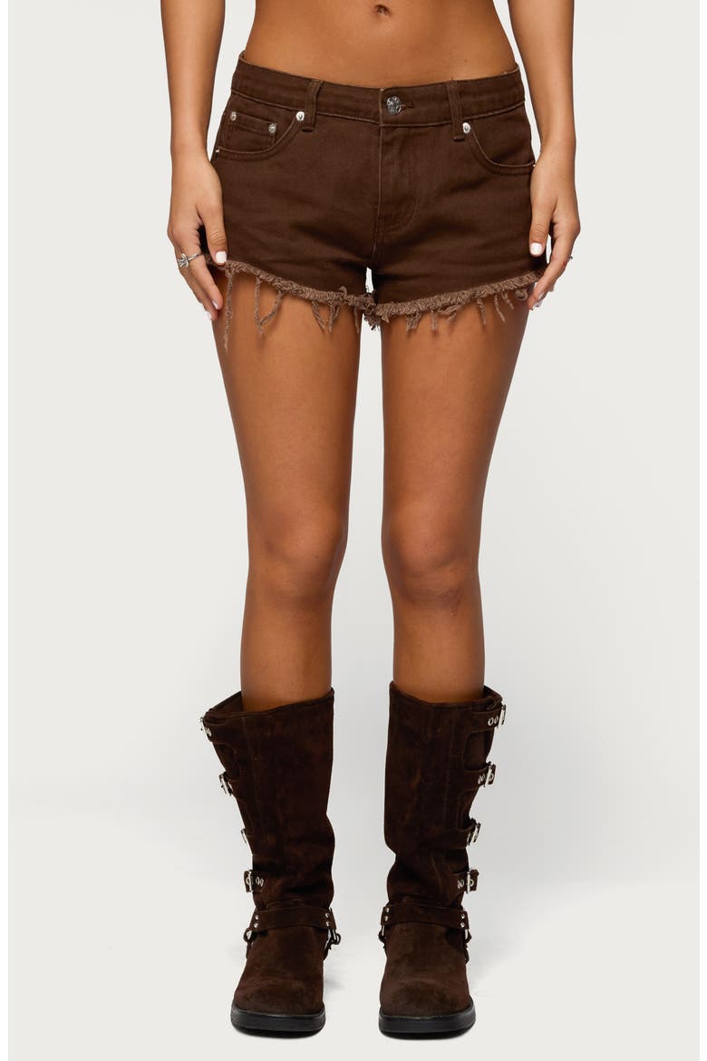 Josefina Cutoff Denim Shorts, Main, color, BROWN
