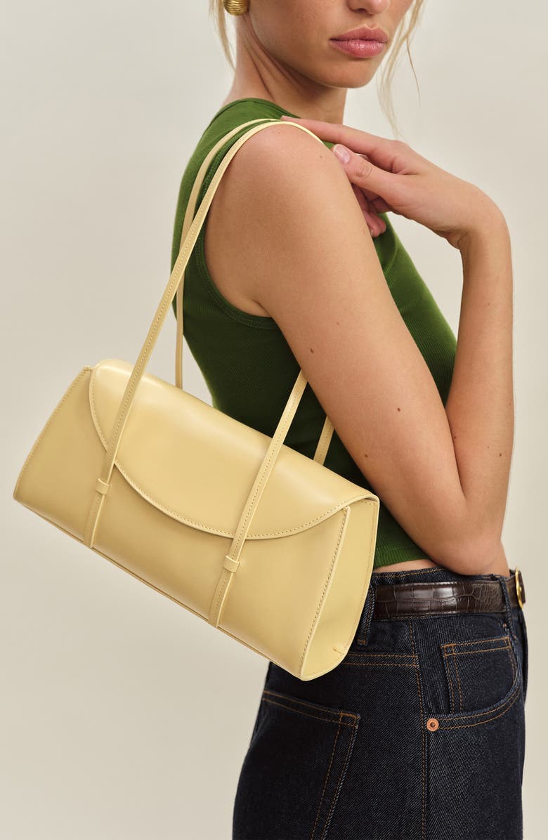 Reformation Elena Leather Shoulder Bag, Alternate, color, Lemon Custard Leather