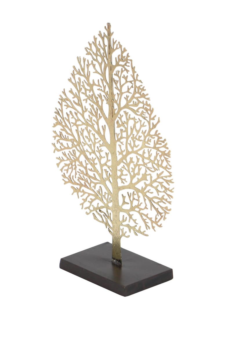 Goldtone Metal Leaf Sculpture, Alternate, color, GOLD