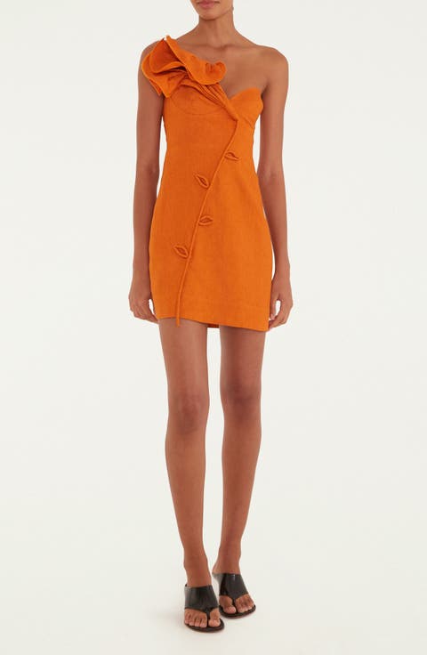 Orange Flower Euroflax™ Premium Linen Minidress