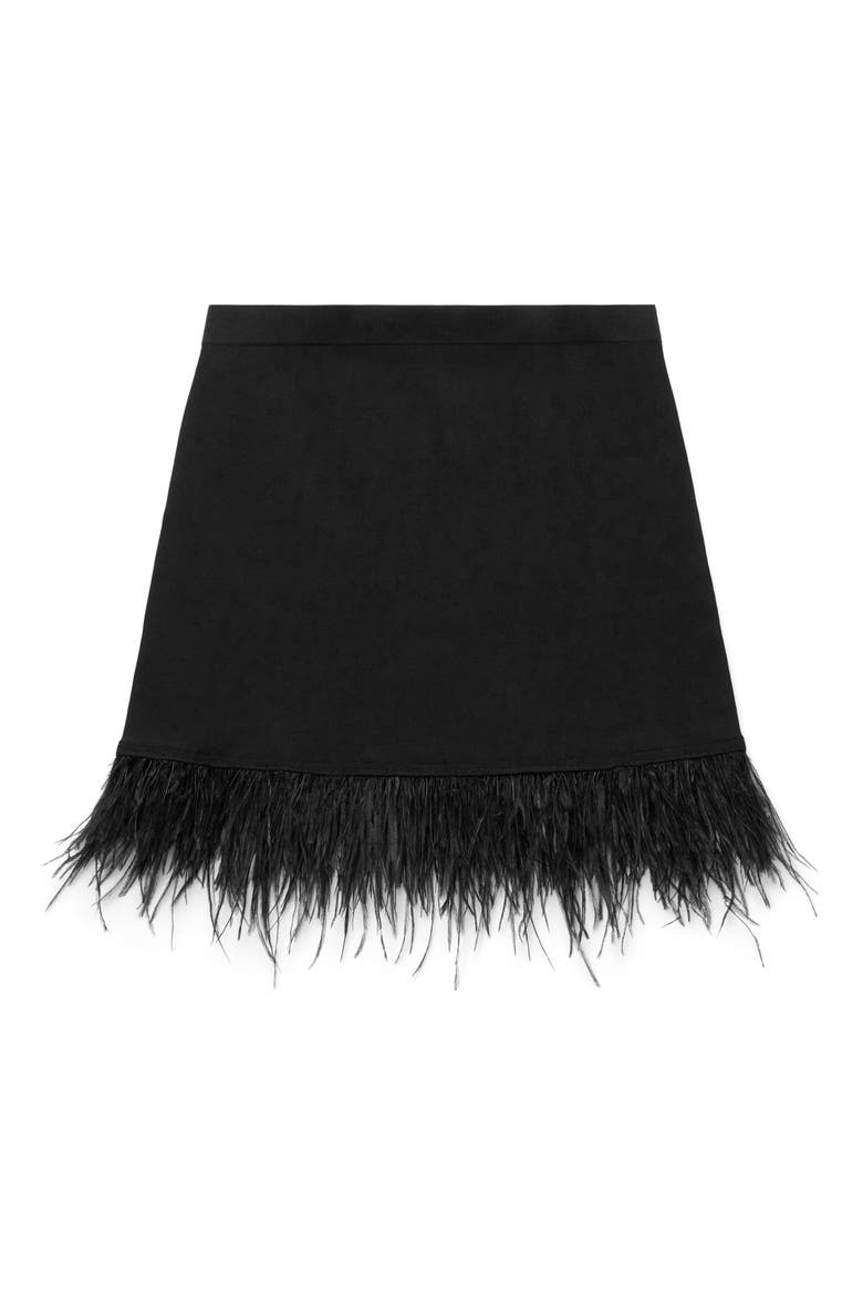 Chaya Ostrich Feather Trim Skirt, Alternate, color, BLACK