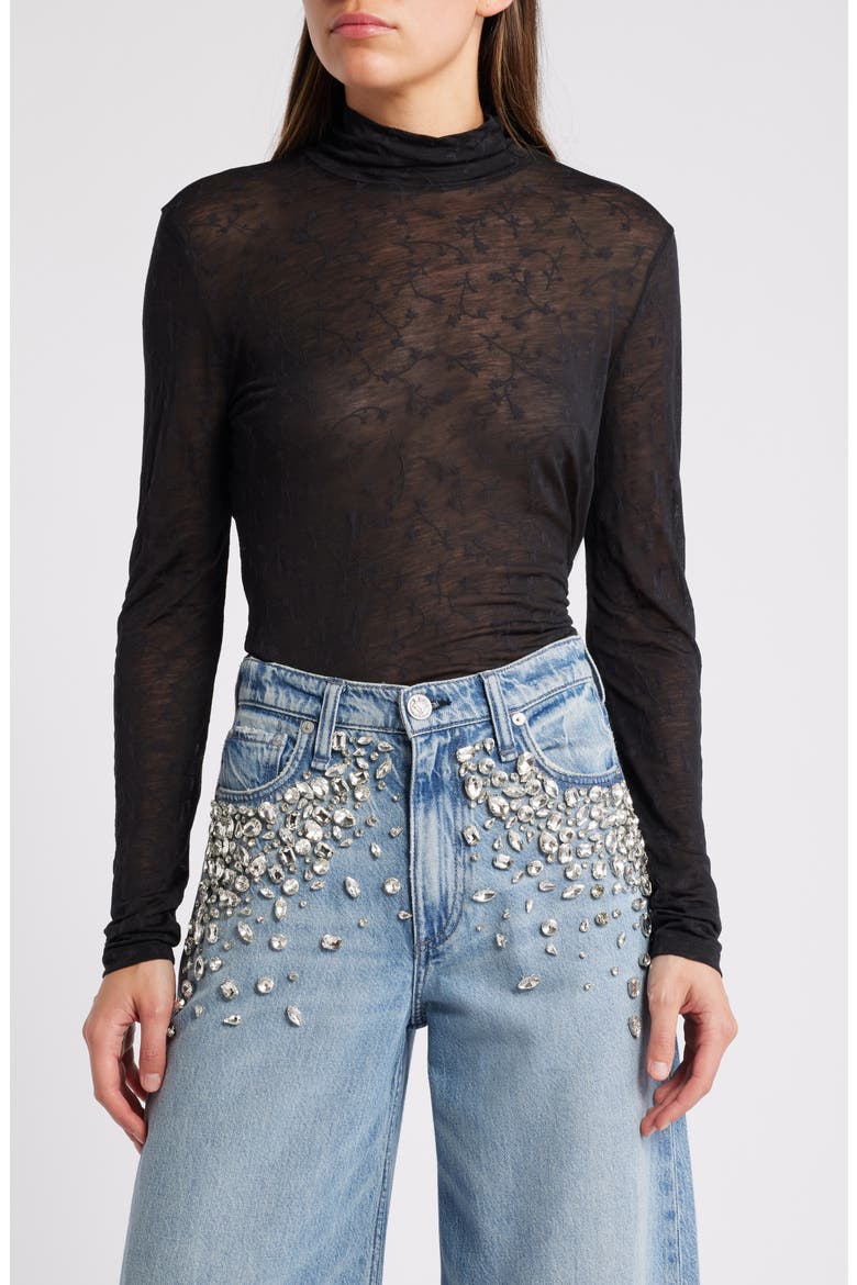 Valencia Floral Turtleneck Top, Main, color, BLACK