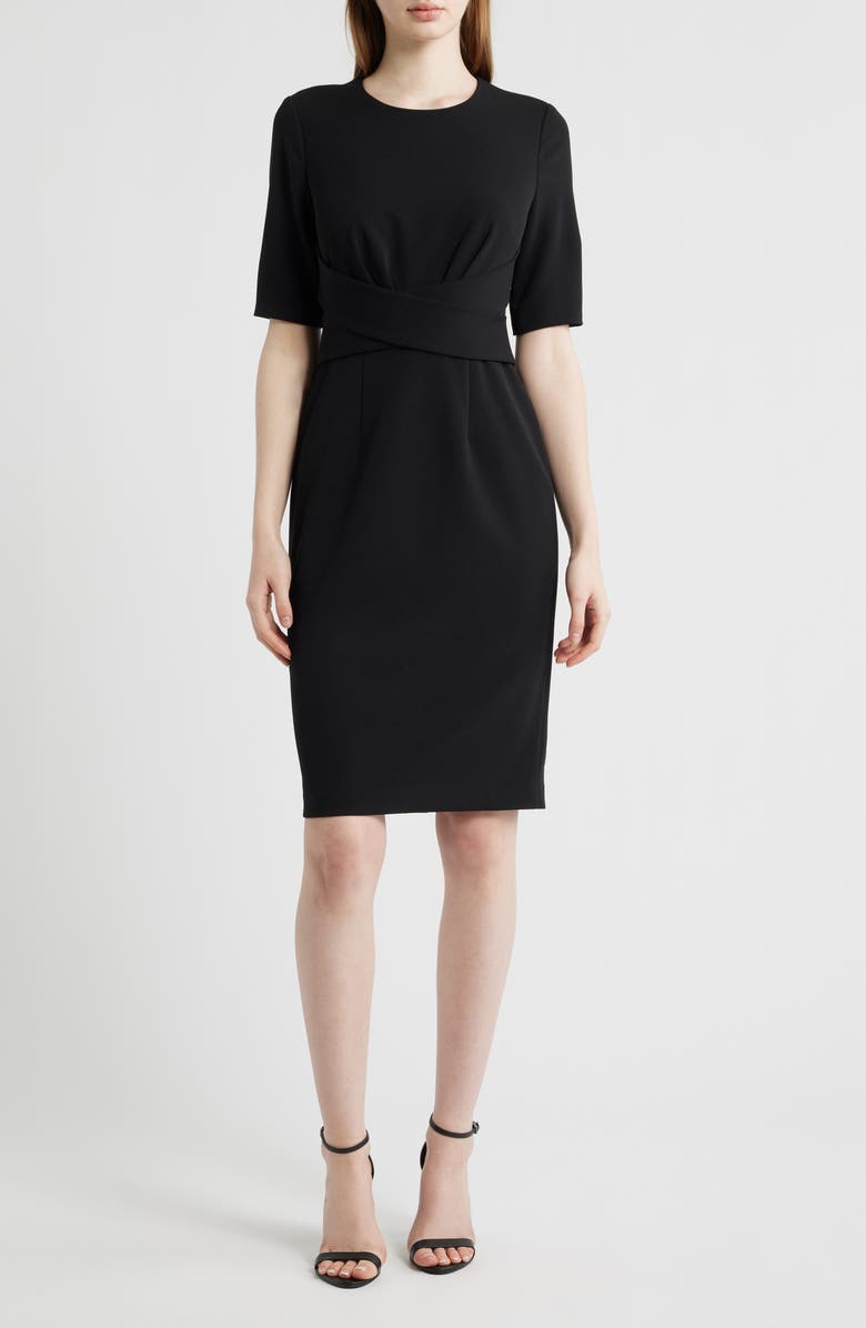 Anne Klein Wrap Overlay Sheath Dress, Main, color, Anne Black