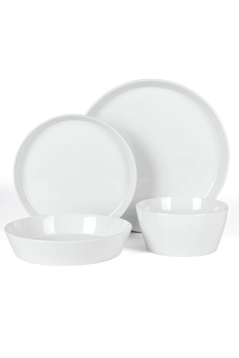Selma 16-Piece Plates and Bowls Dinnerware Set, Service for 4, Alternate, color, White