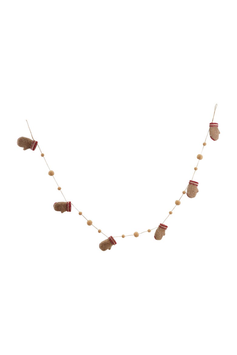 Felted Mittens & Pom Pom Garland with Jute, Main, color, Multicolor