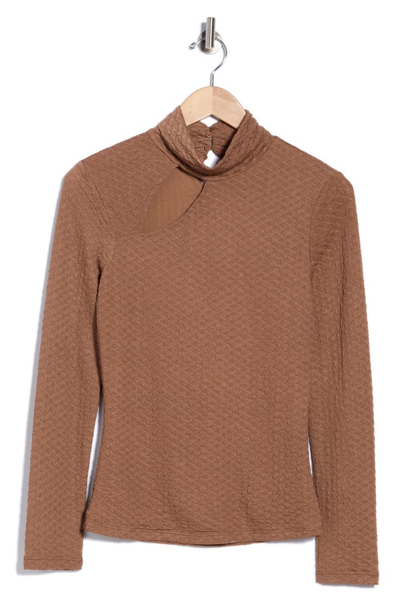 Cutout Mock Neck Knit Top, Alternate, color, BROWN