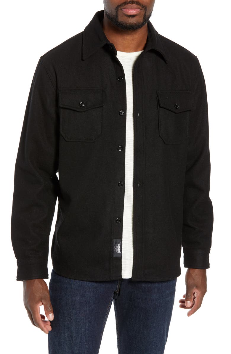 Schott NYC CPO Wool Blend Work Shirt, Main, color, Black