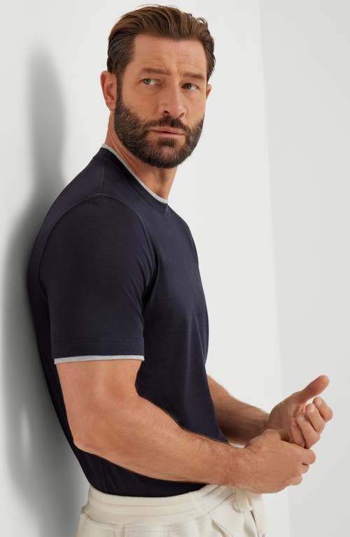 Brunello Cucinelli T-shirt With Faux-layering In Blue