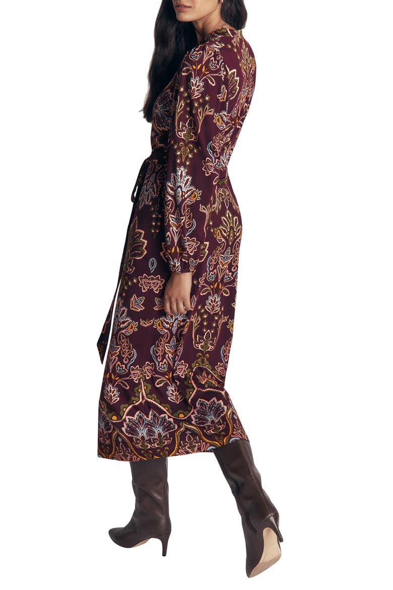 Eli Belted Jersey Midi Dress, Alternate, color, DARK CHERRY, ENCHANTED FLORA