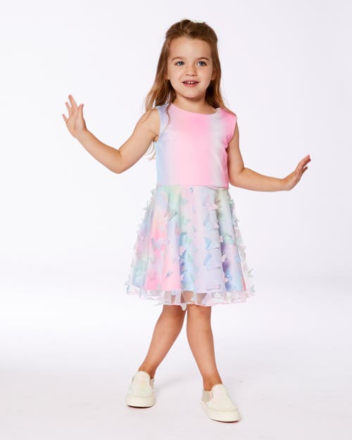 Deux Par Deux Girl's Milano Dress With Printed Mesh Skirt Multicolored With Butterflies In Multicolored With Butterflies