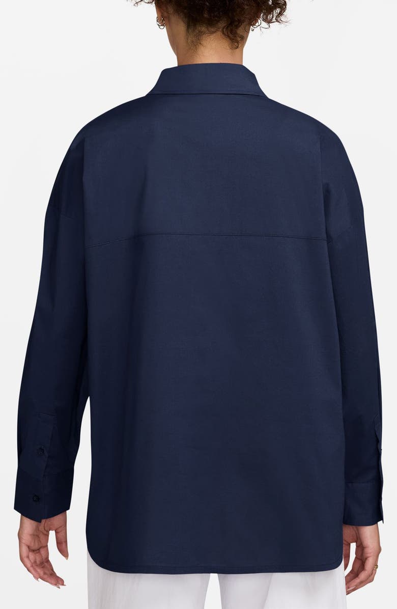 Nike Sportswear Chill Stretch Cotton Poplin Button-Up Shirt, Alternate, color, Midnight Navy/ Sail