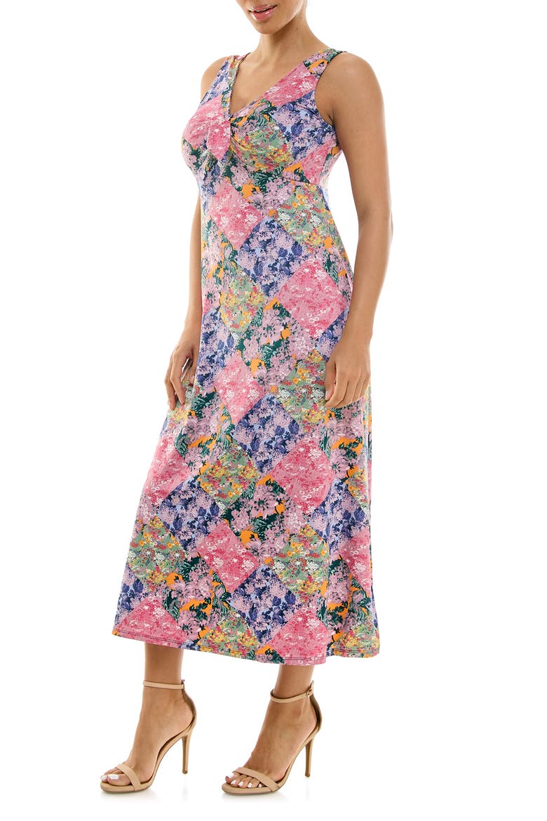 Tie Front Sleeveless Midi Dress, Alternate, color, PINK MULTI