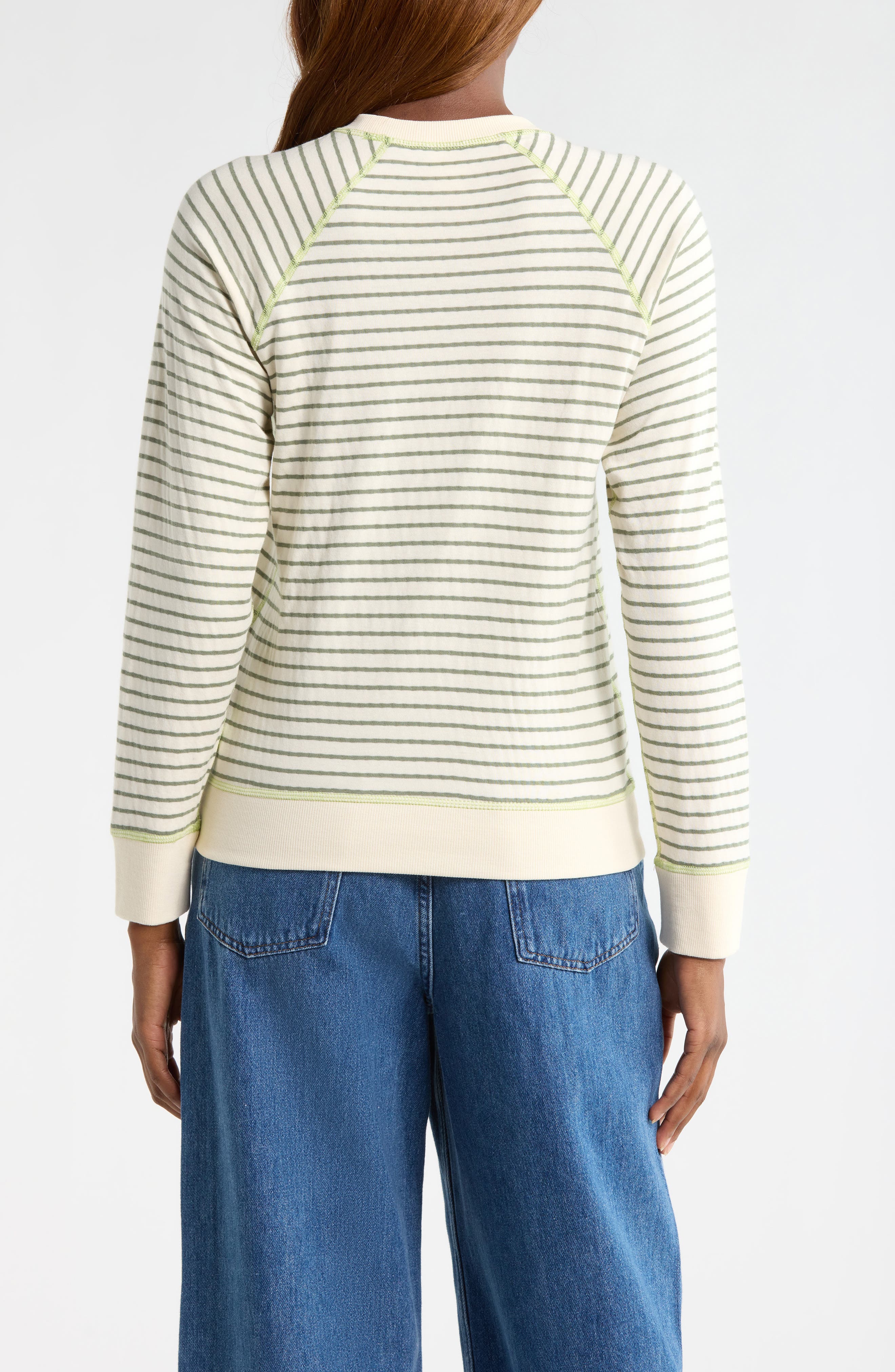 Stripe Reversible Raglan Sleeve Cotton Blend Sweater - image 2