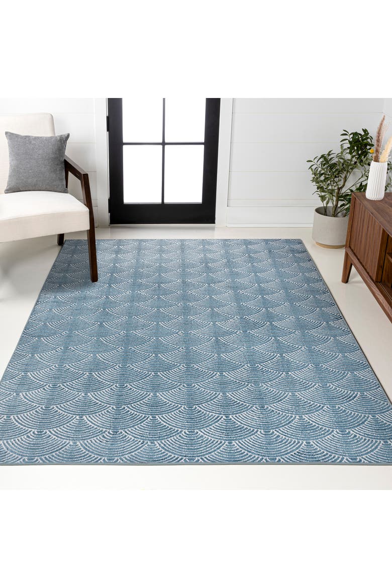 Porter Geometric Art Deco Fan Pattern High-Low Area Rug, Alternate, color, Navy/Cream
