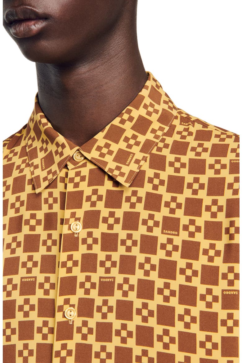 Square cross motif flowing shirt, Alternate, color, Camel