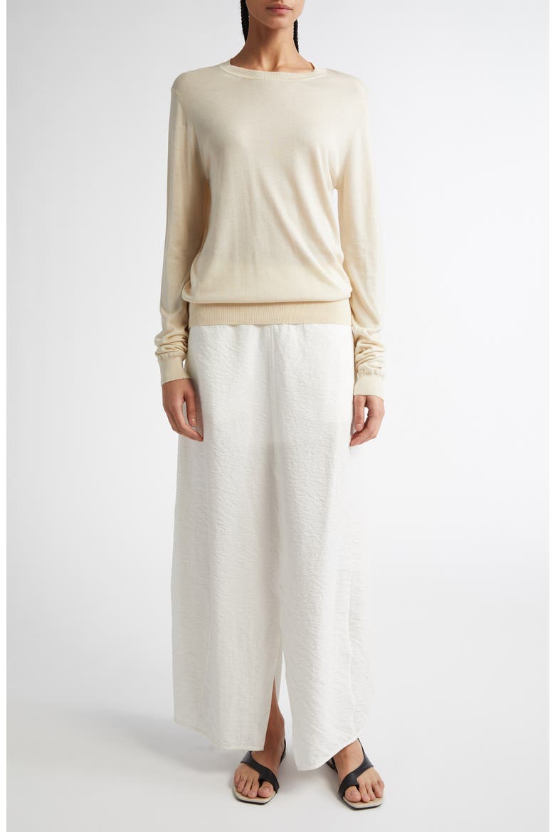 Fine Silk & Cupro Crewneck Sweater, Alternate, color, ECRU