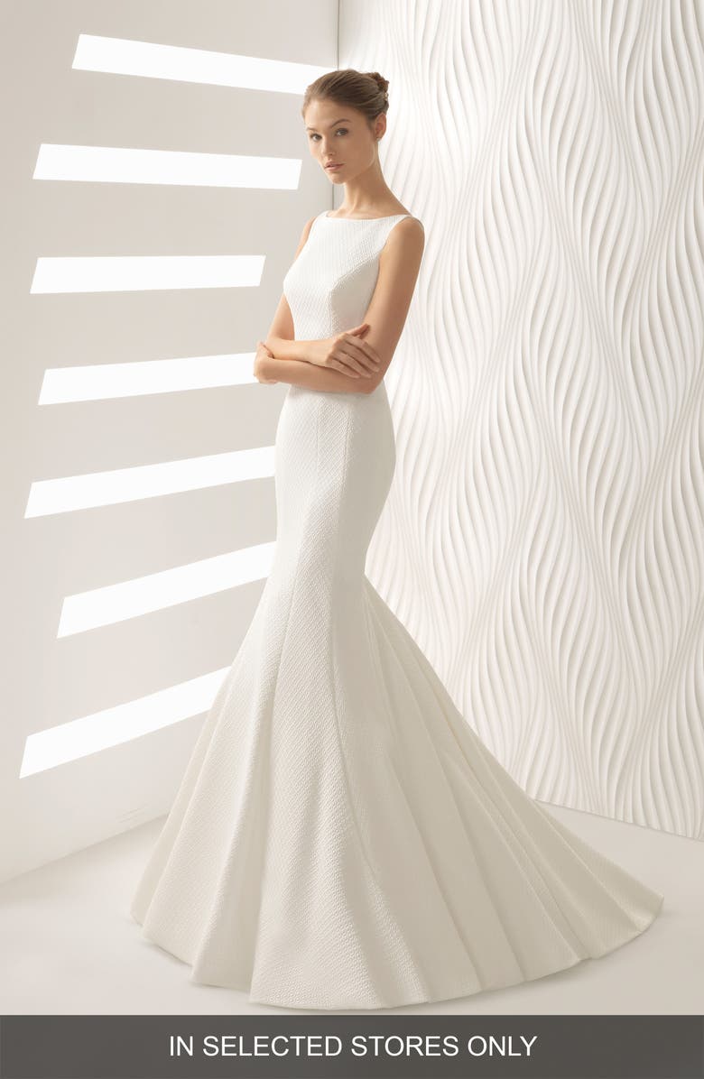 Rosa Clará Astral Sleeveless Cloqué Mikado Trumpet Gown, Main, color, 