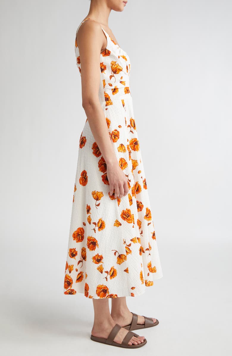 Emilia Wickstead Verena Poppies Print Clip Dot Seersucker Midi Dress, Alternate, color, Orange Poppies