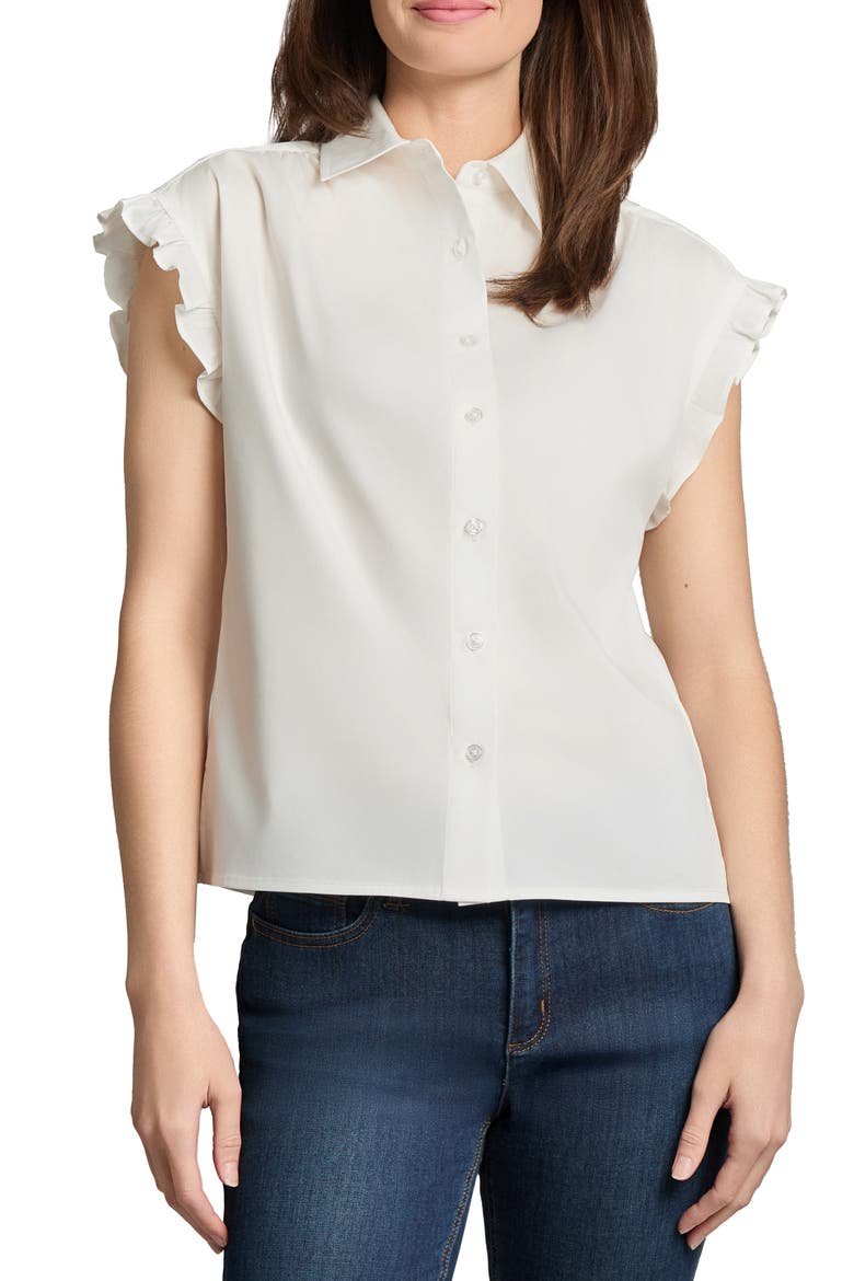 Ruffle Sleeve Button-Up Shirt, Main, color, NYC WHITE