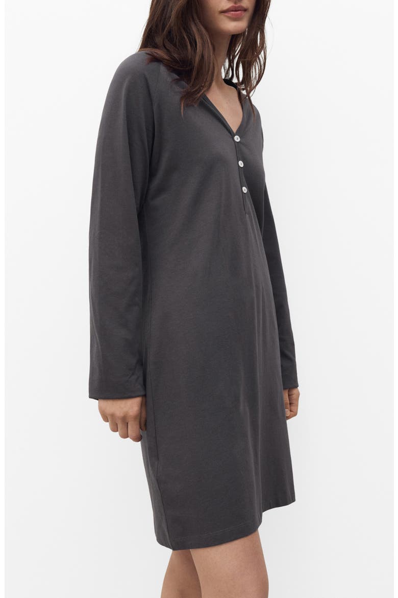 Long Sleeve Cotton Nightgown, Main, color, CHARCOAL