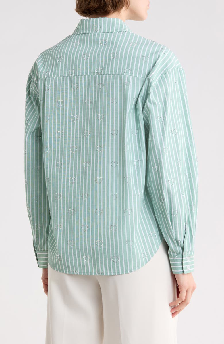 Nanette Lepore Stripe Embellished Button-Up Shirt, Alternate, color, Shamrock Green Stripe Heart