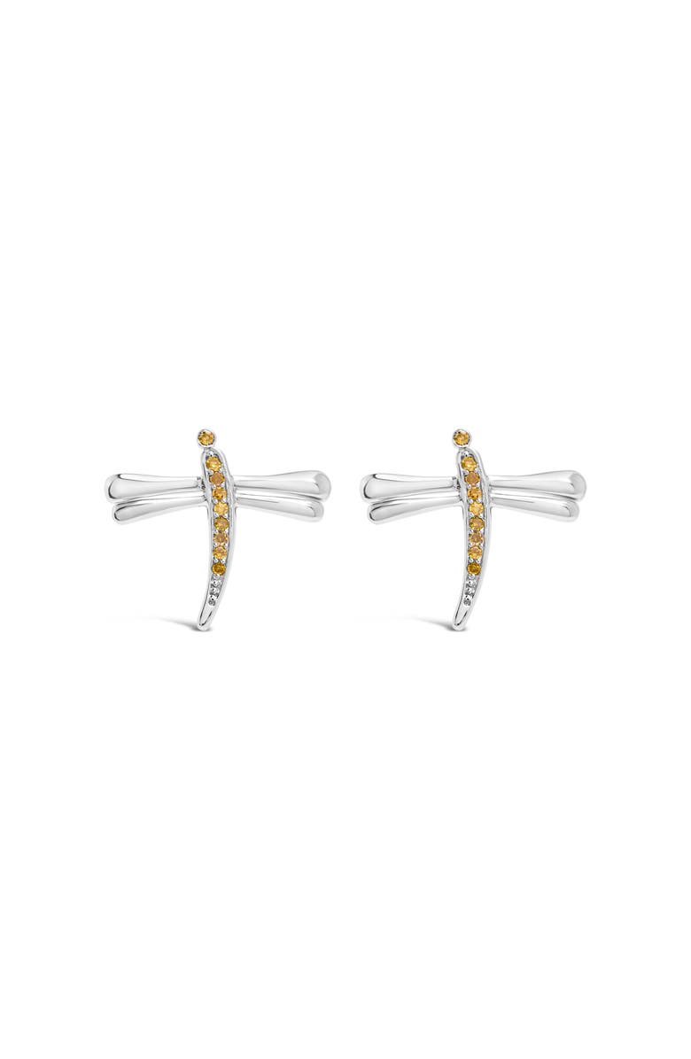 Haus of Brilliance Silver Yellow Diamond Accent Dragonfly Stud Earrings, Main, color, White